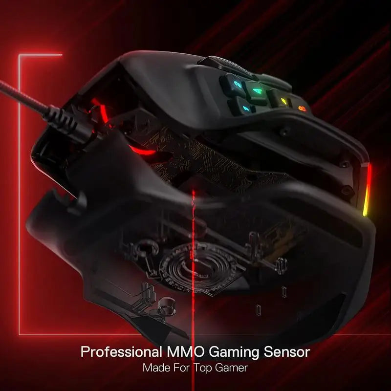 Redragon M811 Aatrox MMO-Gaming-Maus, kabelgebundene RGB-Gamer-Maus mit 15 programmierbaren Tasten und ergonomischer, natürlicher Griffform