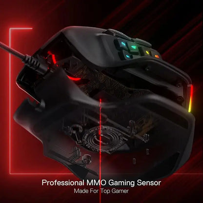 Redragon M811 Aatrox MMO-Gaming-Maus, kabelgebundene RGB-Gamer-Maus mit 15 programmierbaren Tasten und ergonomischer, natürlicher Griffform