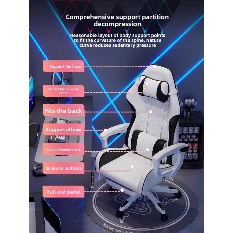 Férfi e-sport szék, kényelmes hosszan tartó üléshez, dönthető számítógépes szék pihenéshez, háttámla
