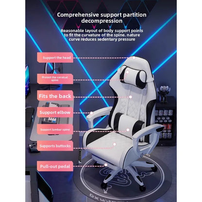 Férfi e-sport szék, kényelmes hosszan tartó üléshez, dönthető számítógépes szék pihenéshez, háttámla