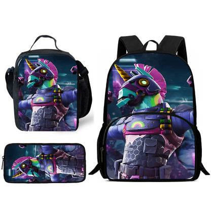 Klassisches FortniteS-Schulrucksack-Set für Kinder mit Lunchtasche und Federmäppchen, große Kapazität, für Jungen und Mädchen, ideales Geschenk