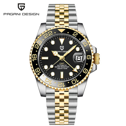Relógio PAGANI DESIGN 40MM GMT para Homem, Luxo, Safira AR, Mecânico, Luneta em Cerâmica, Automático, 100M à Prova de Água, Relógio para Oferta