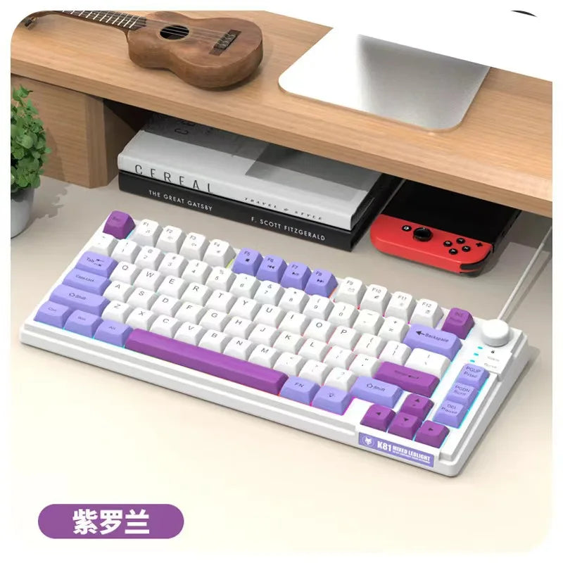 Teclado Gaming K81 com 81 Teclas, Layout 80%, Espanhol, Russo, Coreano e Árabe, USB com Fio, Luz RGB, Botão de Volume, Ergonómico