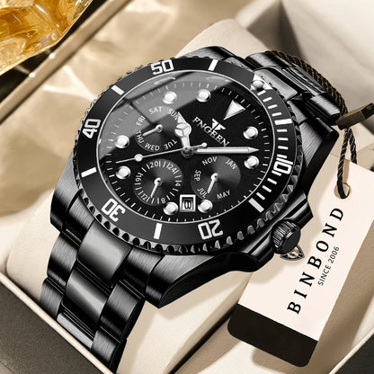Montre à quartz de luxe pour homme BINBOND, précise, avec date automatique, lumineuse, étanche, idéale pour le sport, les affaires et les loisirs. Résistante et durable.