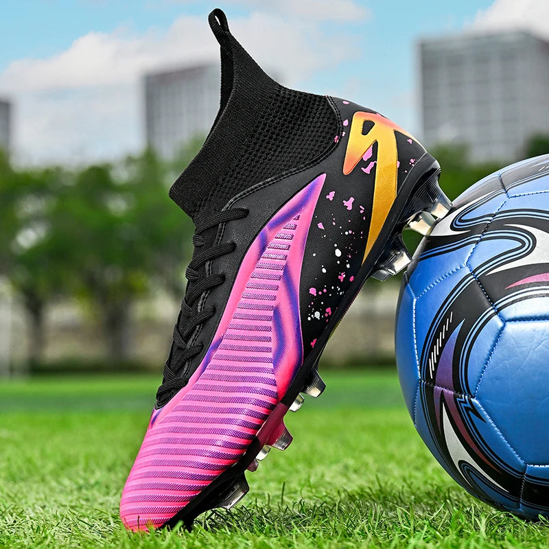 Nouvelles chaussures de football pour hommes, antidérapantes, pour futsal, à haute cheville, pour intérieur et extérieur, chaussures de sport de haute qualité, bottes de football ultralégères antidérapantes