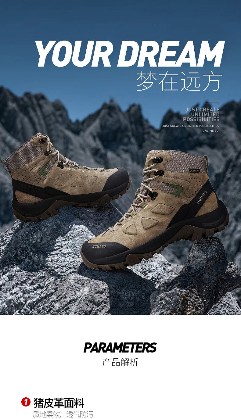 Zapatos de senderismo HUMTTO, botas de caza impermeables para hombre, botas tácticas de combate para desierto hasta el tobillo, botas de trekking para hombre y mujer, zapatillas cálidas de cuero