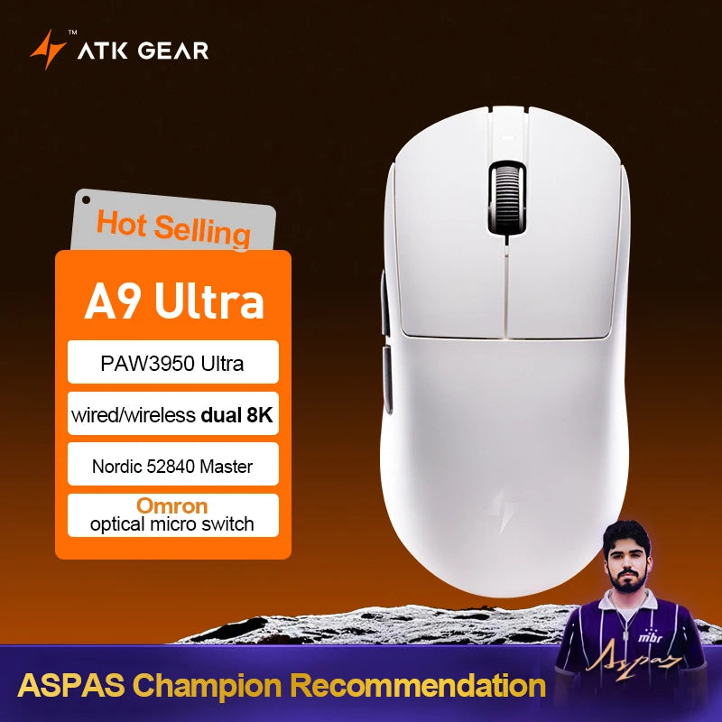 ATK Dragonfly A9 Ultimate kabellose Gaming-Maus A9 Air PAW3950 ultraleichte ergonomische E-Sports-Gamer-FPS-Maus CSGO A9 Ultra