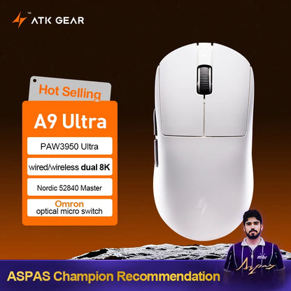 ATK Dragonfly A9 Ultra langaton pelihiiri PAW3950 ultrakevyt kolmitilainen ergonominen e-urheilun FPS-hiiri pelaajille A9 SE Plus