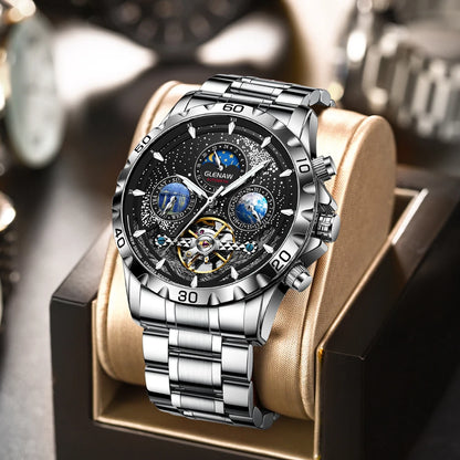 Relojes para hombre GLENAW Design, marca líder de lujo, moda y negocios, reloj automático impermeable para hombre, reloj mecánico para hombre