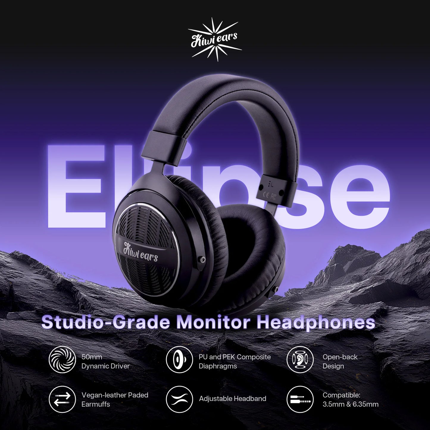Linsoul Kiwi Ears Ellipse Studio-Grade Open-Back Dynamic Driver Kopfhörer mit abnehmbarem Kabel, Hi-Fi-Bass-Over-Ear-Headset mit Kabel