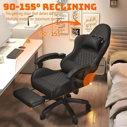 Cadeira Gaming Hestora em Couro PU Grande e Alta, Ergonómica, de Encosto Alto, para Computador, com Apoio para os Pés, Massagem e Suporte Lombar para Adultos
