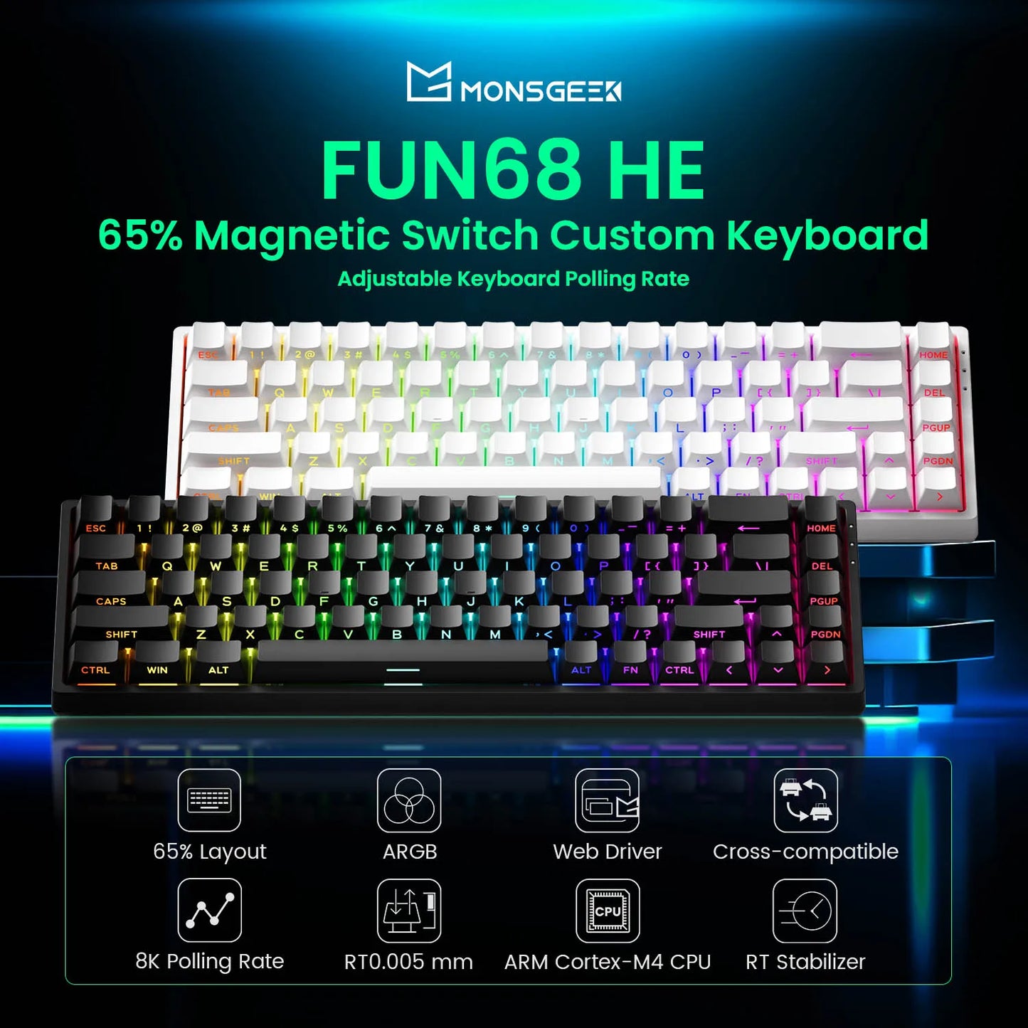 Akko MonsGeek FUN68 FUN60 PRO&MAX Tastiera magnetica HE 60% 65% Tastiere da gaming Rapid Trigger 8K Tastiera custom per gamer Esports