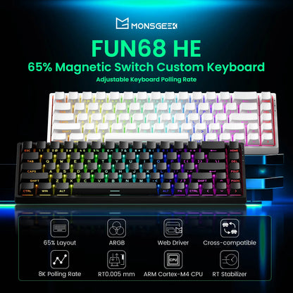 Akko MonsGeek FUN68 FUN60 PRO&MAX Tastiera magnetica HE 60% 65% Tastiere da gaming Rapid Trigger 8K Tastiera custom per gamer Esports