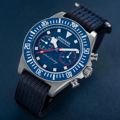SEESTERN cronógrafo para hombre, reloj mecánico con movimiento Tianjin ST1901, cristal de zafiro, correa de nailon con velcro, esqueleto luminoso