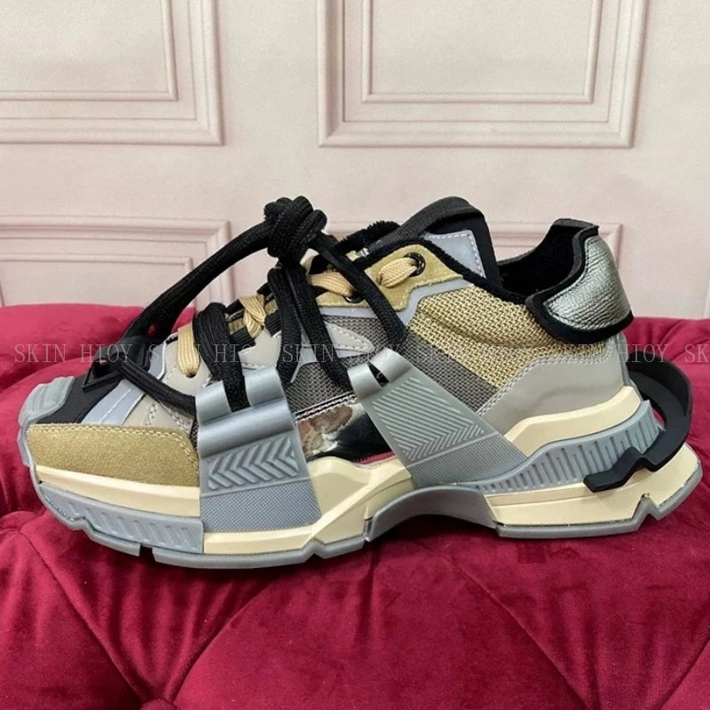 2026 Fashion Women Sneakers Size 35-46 High Quality Platform Sneakers Men Casual Shoes Sports Running Shoes Lace-Up Patchwork