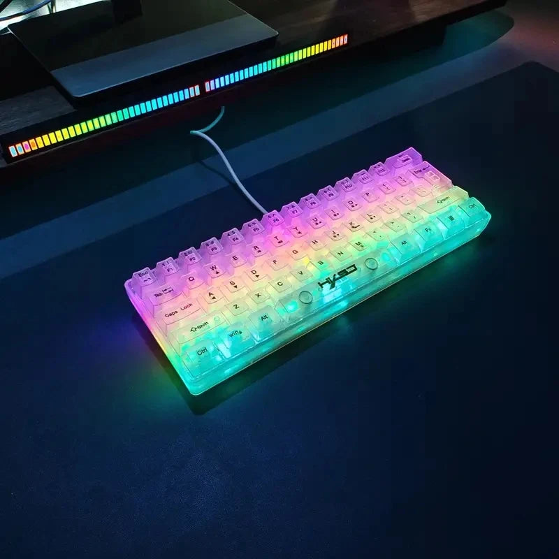 Tastiera gaming trasparente cablata HXSJ 60%, retroilluminazione RGB, ultra-compatta, impermeabile, 61 tasti, per PC/Mac