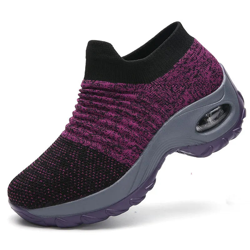 Ténis de moda para mulher, leves, para corrida, para desportos ao ar livre, em malha respirável, confortáveis, com almofada de ar e com atacadores