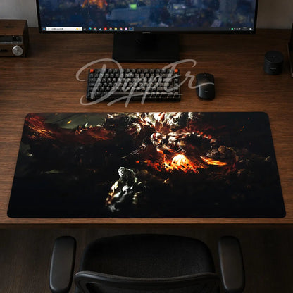 God of War Mouse Pad Gaming office Desk Mat Non-slip Large Mousepad DIY Keyboard Pad stitched edge rubber base