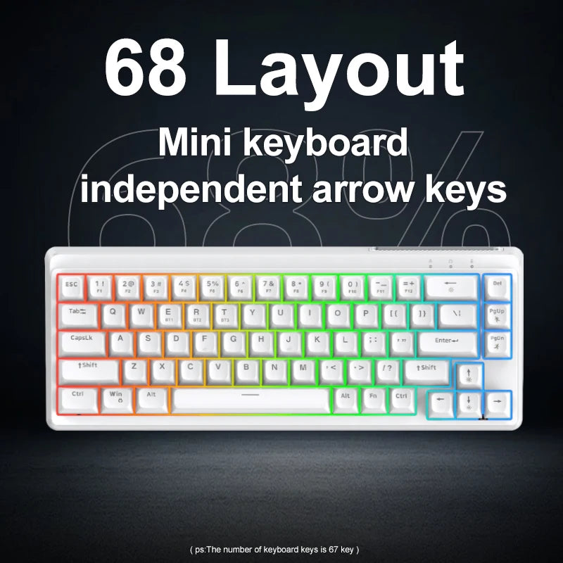 FREEWOLF M68SE Teclado Mini com Fio de 68 Teclas, Retroiluminação RGB, Type-C, Layout 68%, Compacto para Gaming, Escritório, PC e Portátil