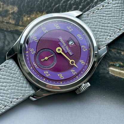 NEW Pierre Paulin Jumping Hour Men's Watch Automatic ST17 Mechanical Watch Steel Purple Vintage Date Window 38mm Metal