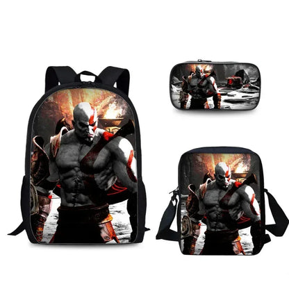Game God of War Schoolbag Backpack Lunch Bag Pencil Case Set Gift for Kids Students