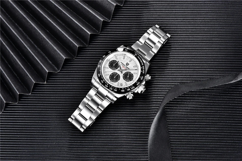 PAGANI DESIGN V2 40MM Herrenuhr mit Meteorit-Zifferblatt, Quarzwerk, Saphirglas, Retro-Chronograph, wasserdichte Uhr für Herren