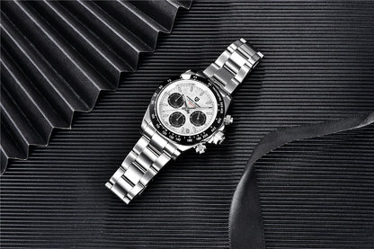 PAGANI DESIGN V2 40MM Herrenuhr mit Meteorit-Zifferblatt, Quarzwerk, Saphirglas, Retro-Chronograph, wasserdichte Uhr für Herren