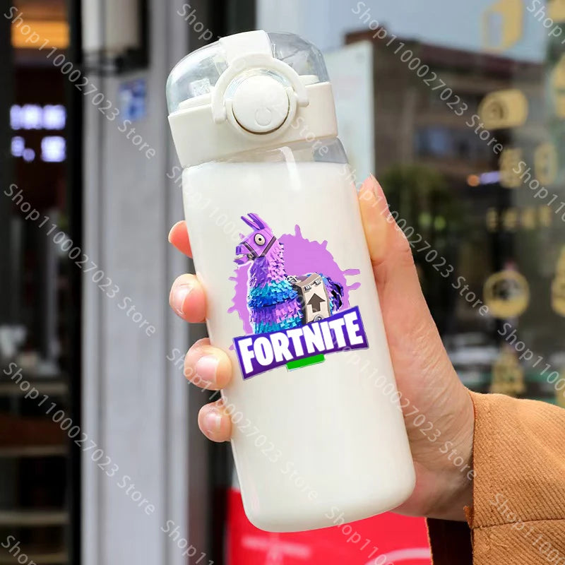 Vaso con pajita Fortnite de 400ML y 18CM para adultos, niños y niñas, vaso de agua bonito de dibujos animados para estudiantes, botella de agua resistente a caídas, regalo portátil