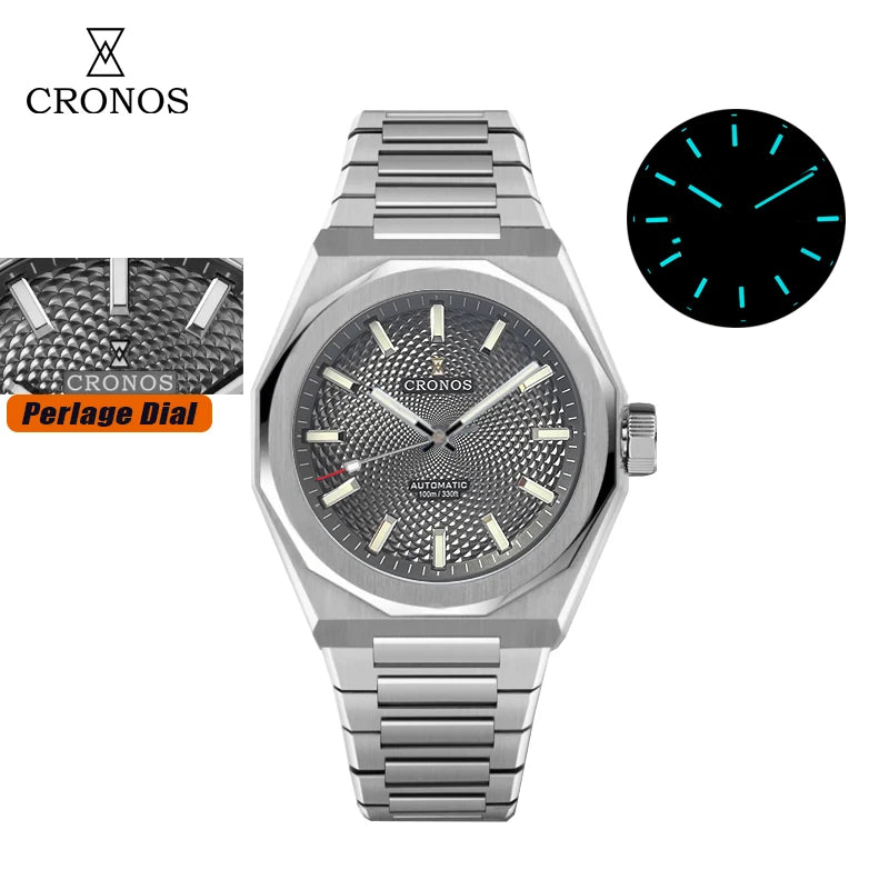 Cronos New Rhombus Perlage 39mm Dial PT5004 Miyota 90S5 See-through Caseback Men Automatic Wristwatches 10ATM Luminous