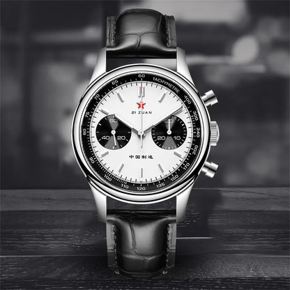 Red Star Panda Men's 1963 Chronograph Mechanical Wristwatch Seagull ST1901 Movement Gooseneck 40mm Luminous Sapphire Pilot Watch