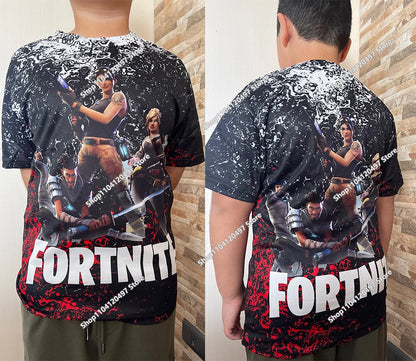T-shirt estiva Fortnite per adulti e bambini con stampa digitale 3D, vestibilità ampia, taglie grandi, maniche corte