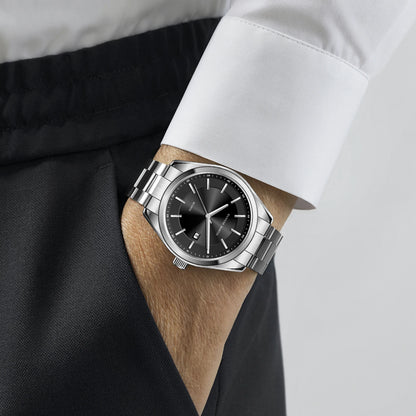 Kvarčna ura HANNAH MARTIN, 40 mm, za moške, črna zapestnica iz nerjavečega jekla, vodotesna do 3 barov, športno-eleganten stil