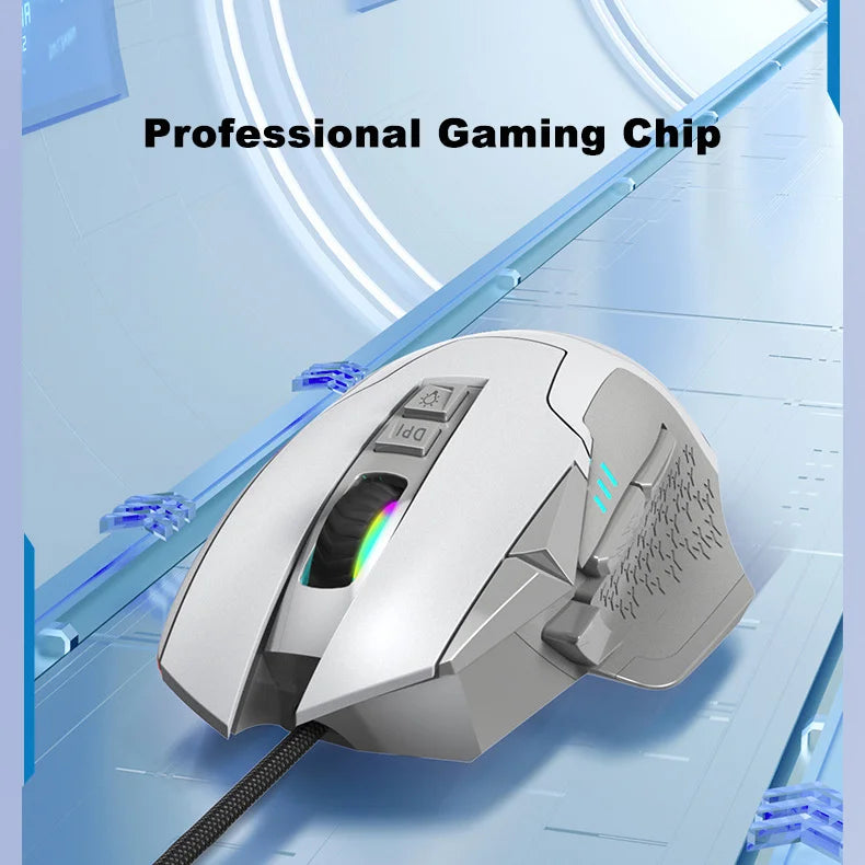 Rato Gaming com Fio 12000 DPI Ajustável, Programação de Macros, Retroiluminação RGB, Design Ergonómico, Tecla Fire, E-sport, Rato para PC