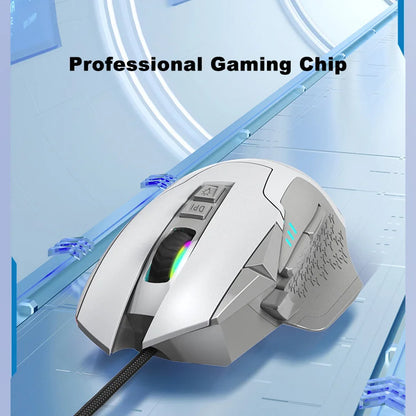Rato Gaming com Fio 12000 DPI Ajustável, Programação de Macros, Retroiluminação RGB, Design Ergonómico, Tecla Fire, E-sport, Rato para PC