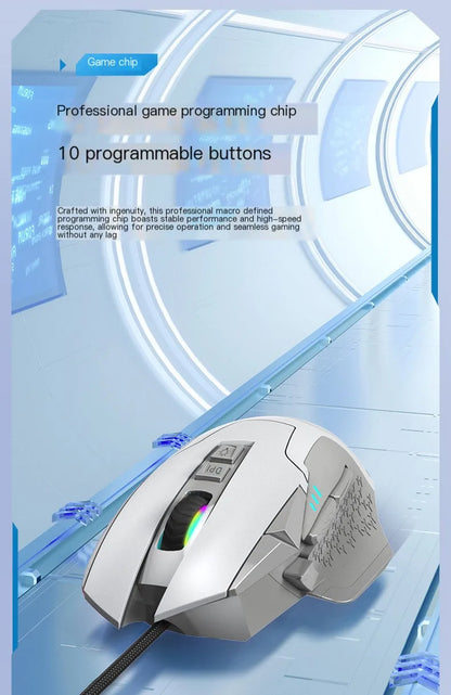 Rato Gaming com Fio 12000 DPI Ajustável, Programação de Macros, Retroiluminação RGB, Design Ergonómico, Tecla Fire, E-sport, Rato para PC