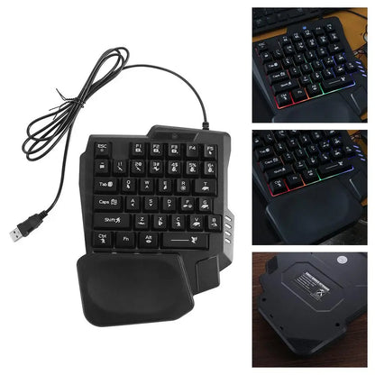 USB Single Hand Keyboard Luminous Ultra-slim One Handed Keyboard 3 Color Backlight 35 Keys Gaming Mechanical Keyboard Laptop