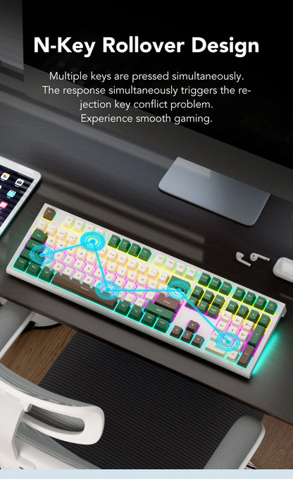 Teclado Gaming Mecânico com Fio de 108 Teclas e Retroiluminação RGB | Chip Gaming | Baixa Latência | Anti-Ghosting | para Jogadores de PC Win/Mac