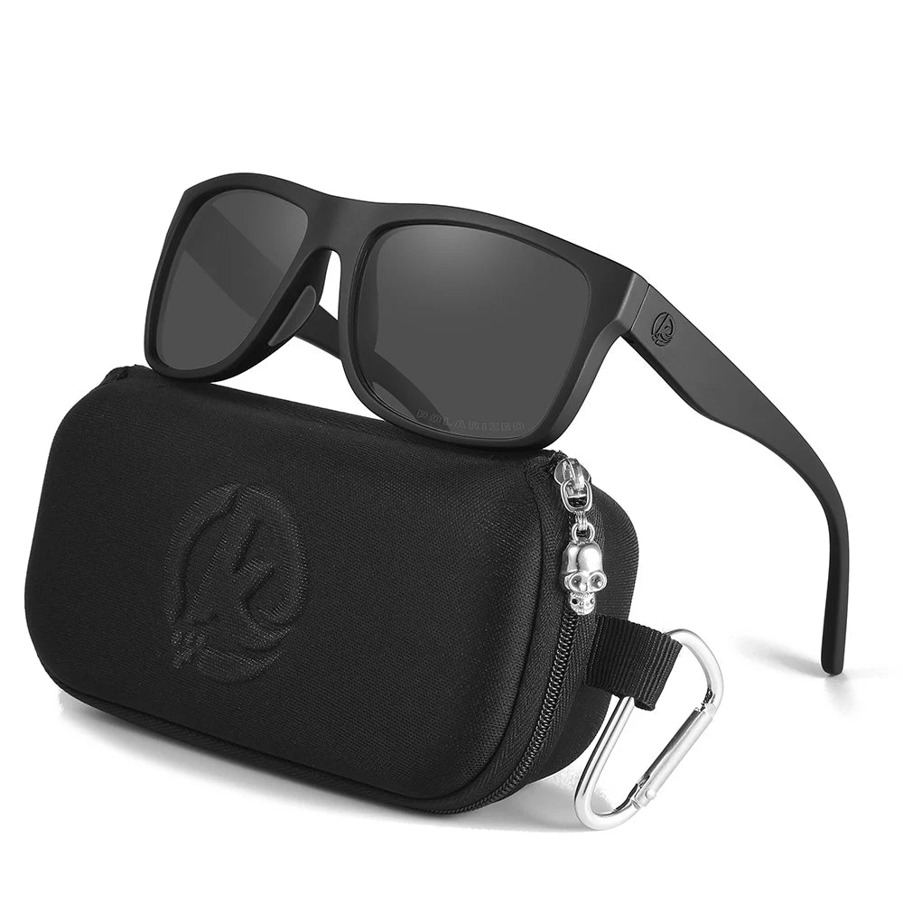 KDEAM Polarized Sunglasses Men Sports Tridimensional Brand Logo TR90 Square Sun Glasses All Black With Zipper Case KD0721