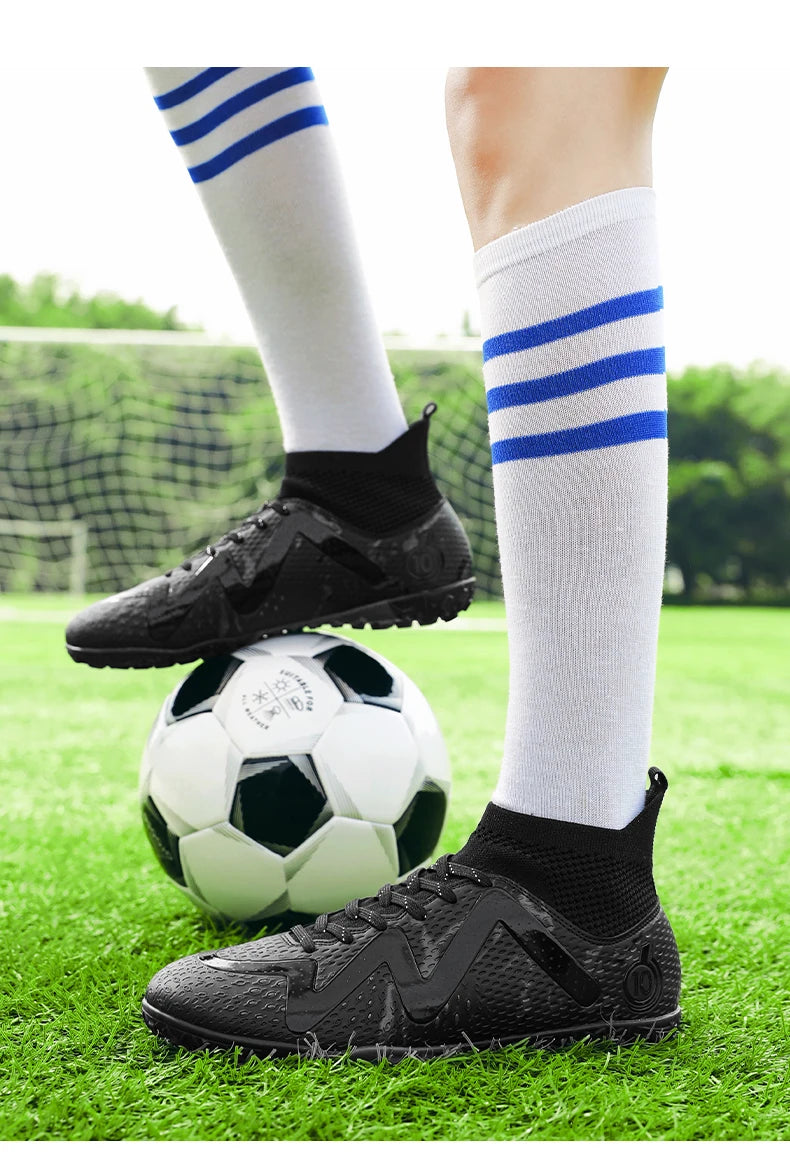 Chaussures de Football professionnelles FG/TF pour adultes, bottes de Football à longues pointes antidérapantes, crampons à cheville haute pour jeunes enfants, baskets de Football en herbe ﻿