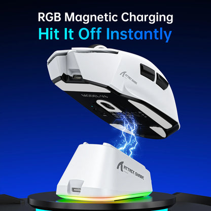 ATTACK SHARK V6 Wireless Gaming Superlight Mouse with RGB Magnetic Charging Dock, PAW3311 Sensor, Macro Gaming Mouse