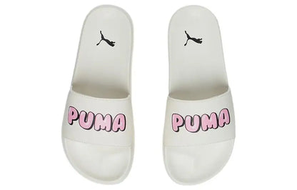 Baskets Puma Leadcat 2.0 Logo Slide blanches, couleur Whisper White, Prism Pink, noir, 387234-01