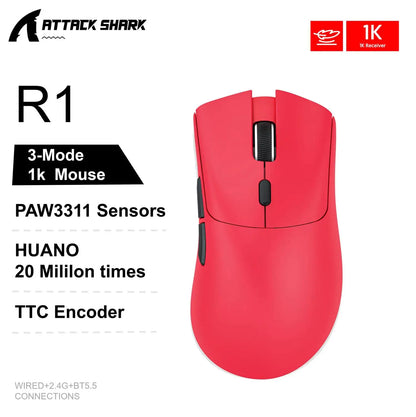 Attack Shark X11&R1 Tri-Mode-Bluetooth-Wireless-Maus mit Ladestation, RGB, ergonomische leichte Maus, PC-Gaming-Zubehör