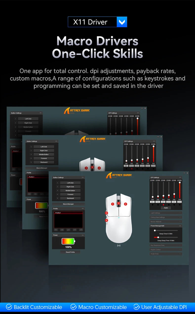 ATTACK SHARK X11SE kabellose Gaming-Maus, Tri-Mode, 63g Superlight mit PAW3311-Sensor, 22000 DPI, 300mAh Akku, Dual Driver