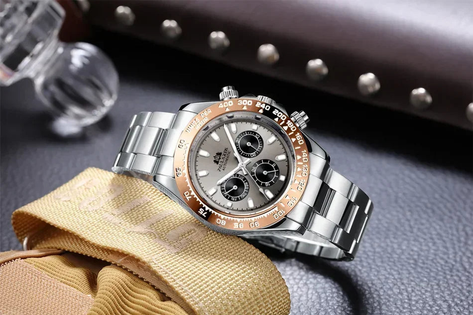 Automatic Watches for Men Mechanical Self Weind Gold Stainless Steel Glacier Ice Blue Chestnut Brown Bezel Reloj Hombre Baratos