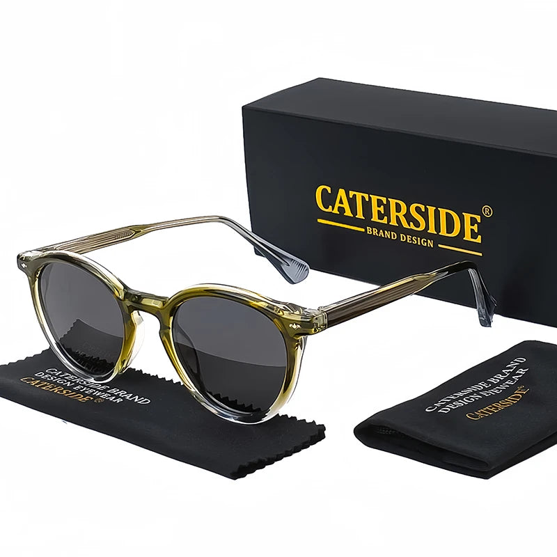 CATERSIDE Round Polarized Sunglasses Men Propionic High Quality Sun Glasses Women Punk Outdoor Driving Fishing Eyewear UV400