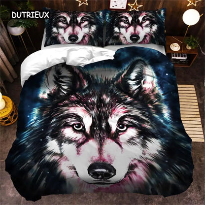 3D Wolf Bedding Set Black White Dreamcatcher Tribal Nationality Style Duvet Cover For Teens Adults Women Men Bedroom Decoration