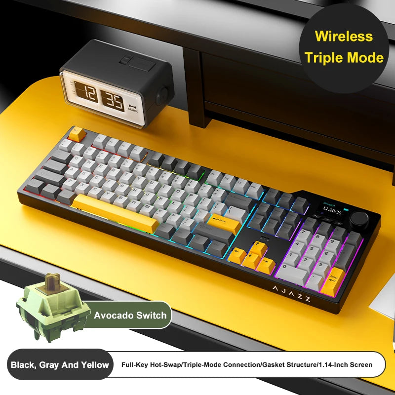 Neue AJAZZ AK35I V3 MAX Tri-Mode kabelgebundene Bluetooth-Wireless-Gaming-Tastatur mit Gasket-Struktur, Full-Key-Hot-Swap, 104 Tasten, individuell anpassbare Tastatur
