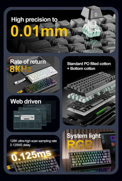 X68HE ATTACK SHARK Magnetic Gaming Keyboard Mechanical Wired for Pro Gaming 0.01mm Rapid Trigger 8000Hz SOCD/Rs 0.125ms 128K Rate