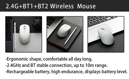 Wireless Mouse Bluetooth Compatible 5.2 USB 2.4Ghz Mice Ergonomic Wireless Office Mouse for iPad MacBook Tablet Laptop Computer