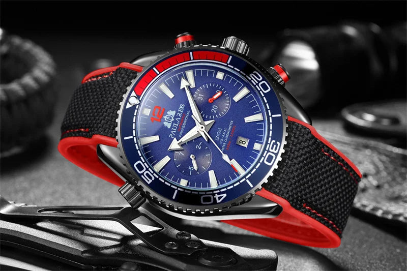 PAULAREIS P Reloj mecánico automático de lujo para hombre, cuerda automática, correa de caucho, resistente al agua, luminoso, con fecha, reloj de moda para hombre